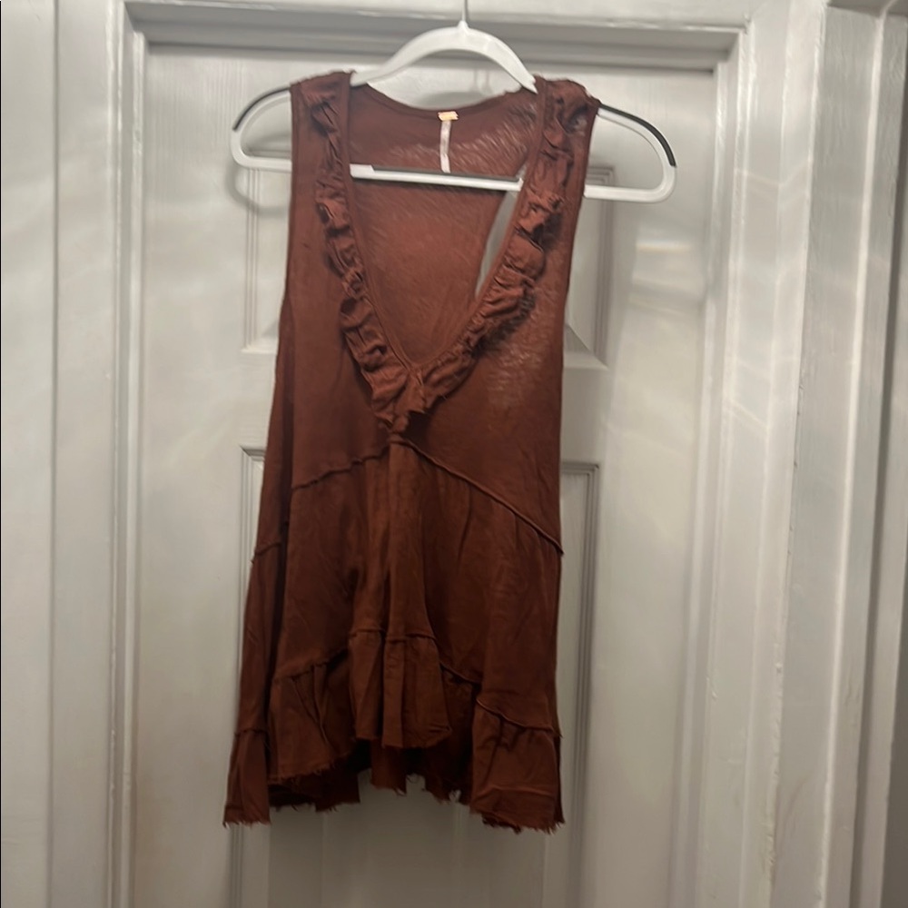 Free People Rust Sleeveless Ruffle Top